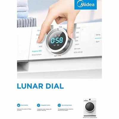 Midea Front Load Washing Machine With Lunar Dial, 1200 RPM, 15 Programs, Fully Automatic Washer, Digital LED Display 7 kg MF100W70W White